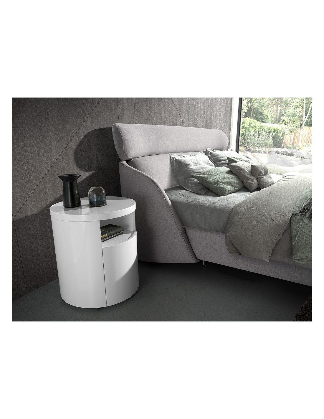 Mesita de noche madera blanca