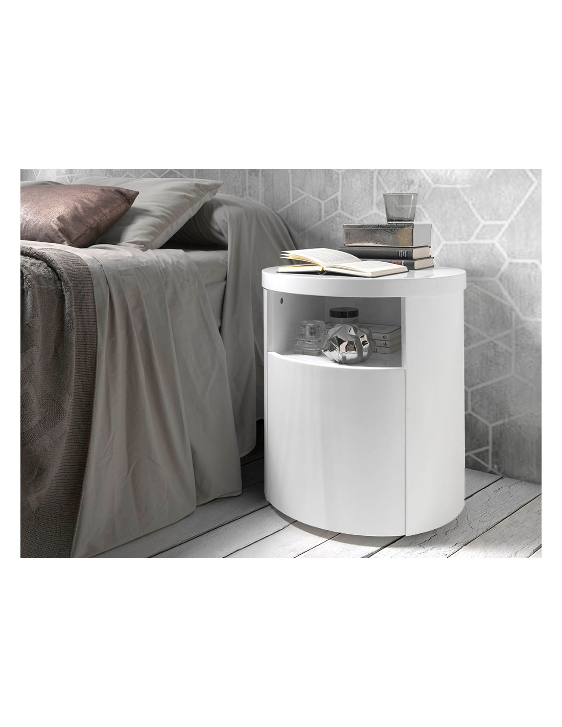 Mesita de noche madera blanca