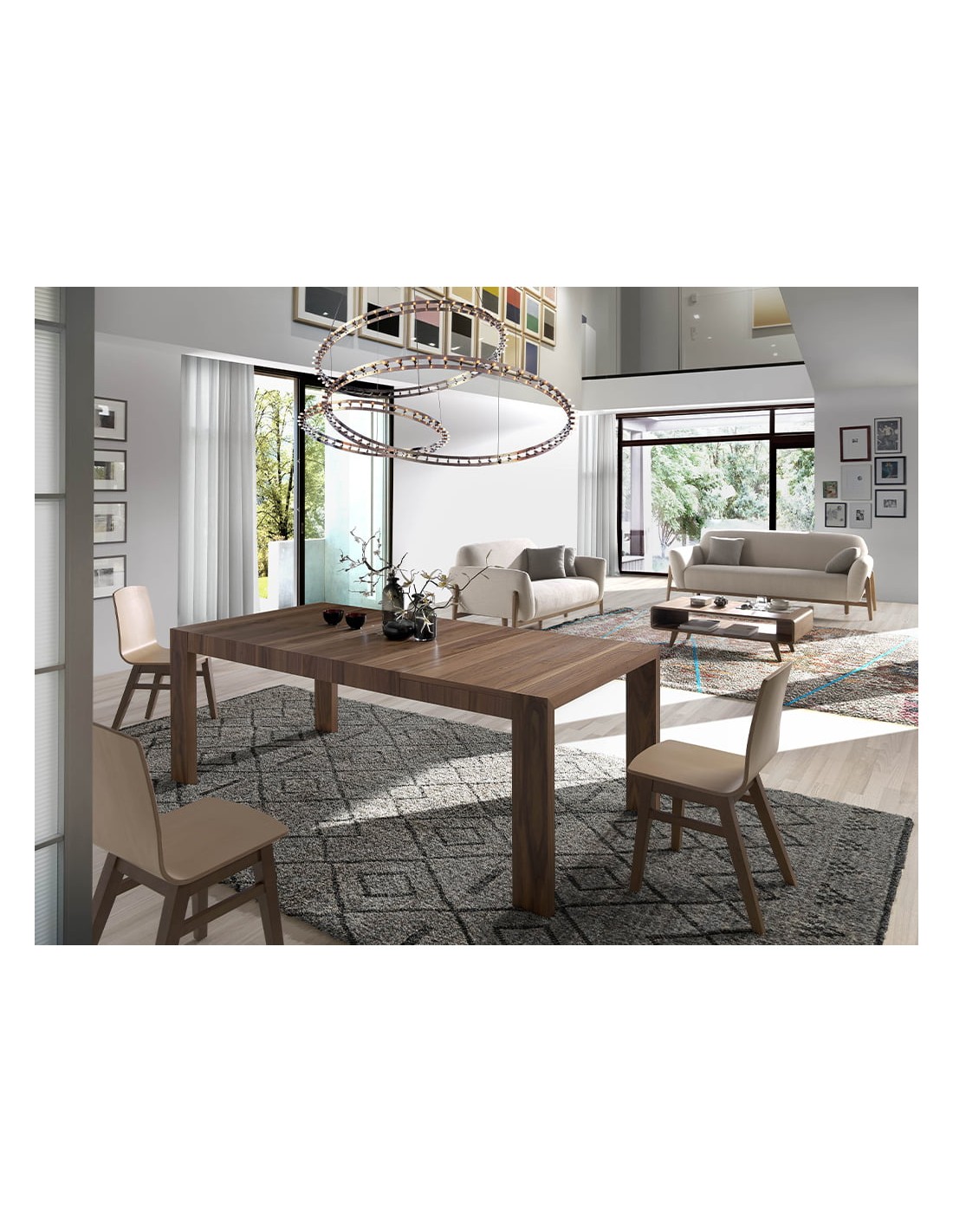 Mesa comedor extensible rectangular nogal