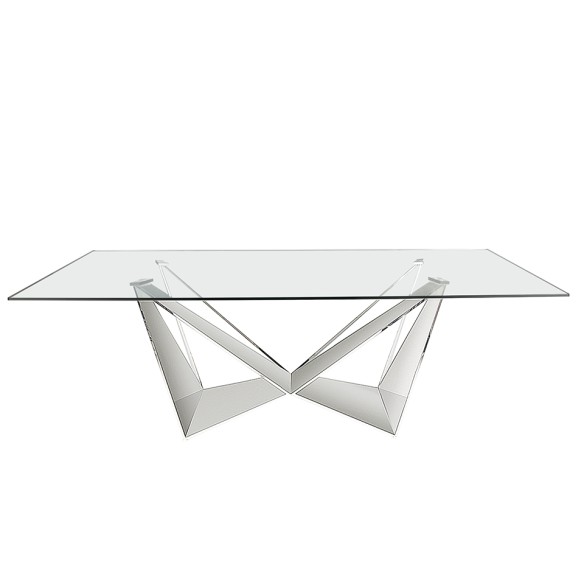 Mesa comedor rectangular cristal templado y acero cromado