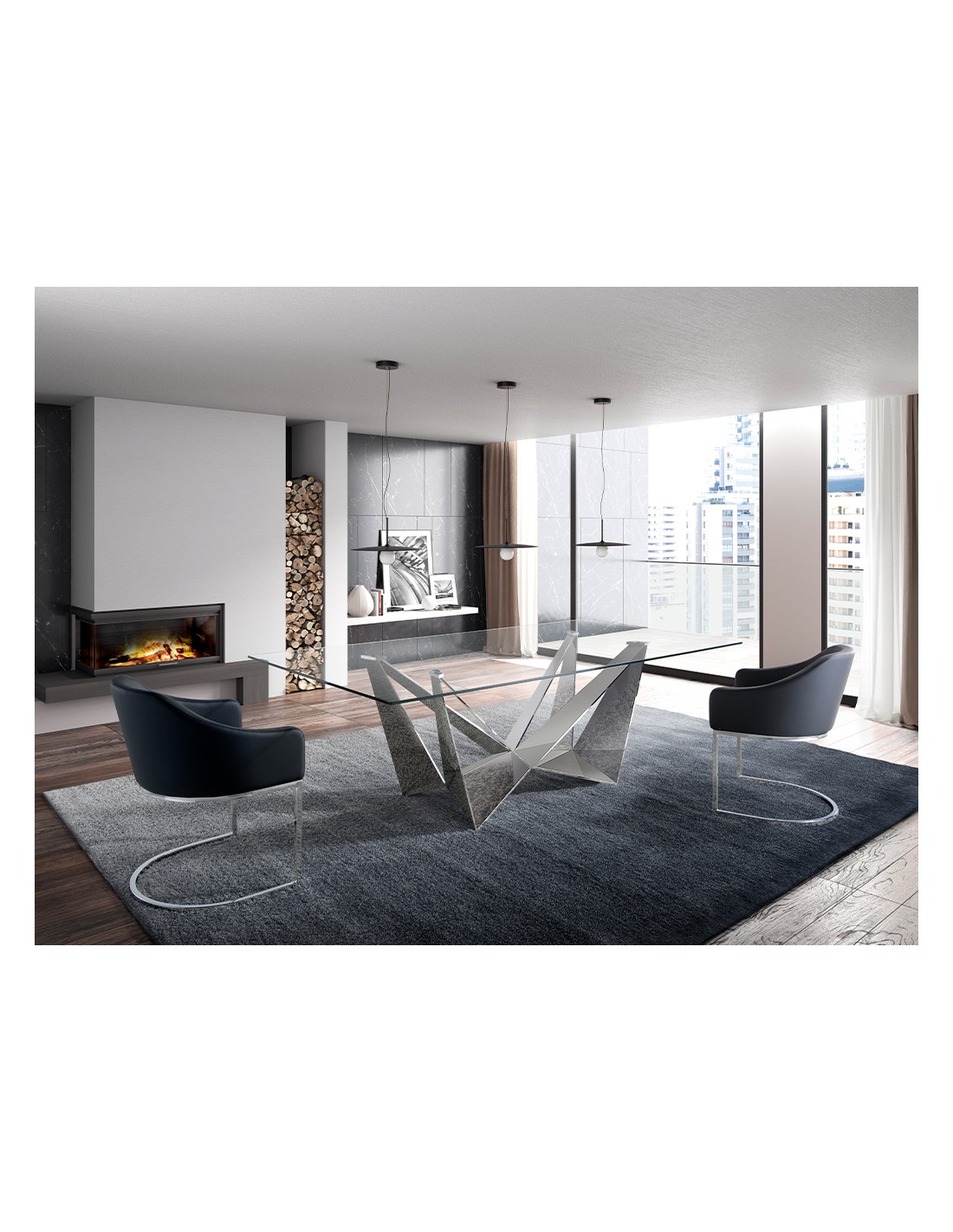 Mesa comedor rectangular cristal templado y...