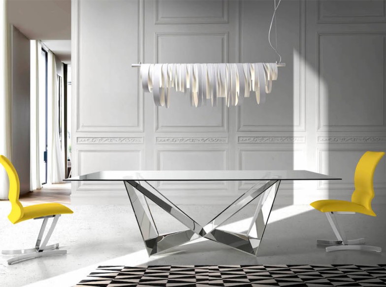 Mesa comedor rectangular cristal templado y acero cromado