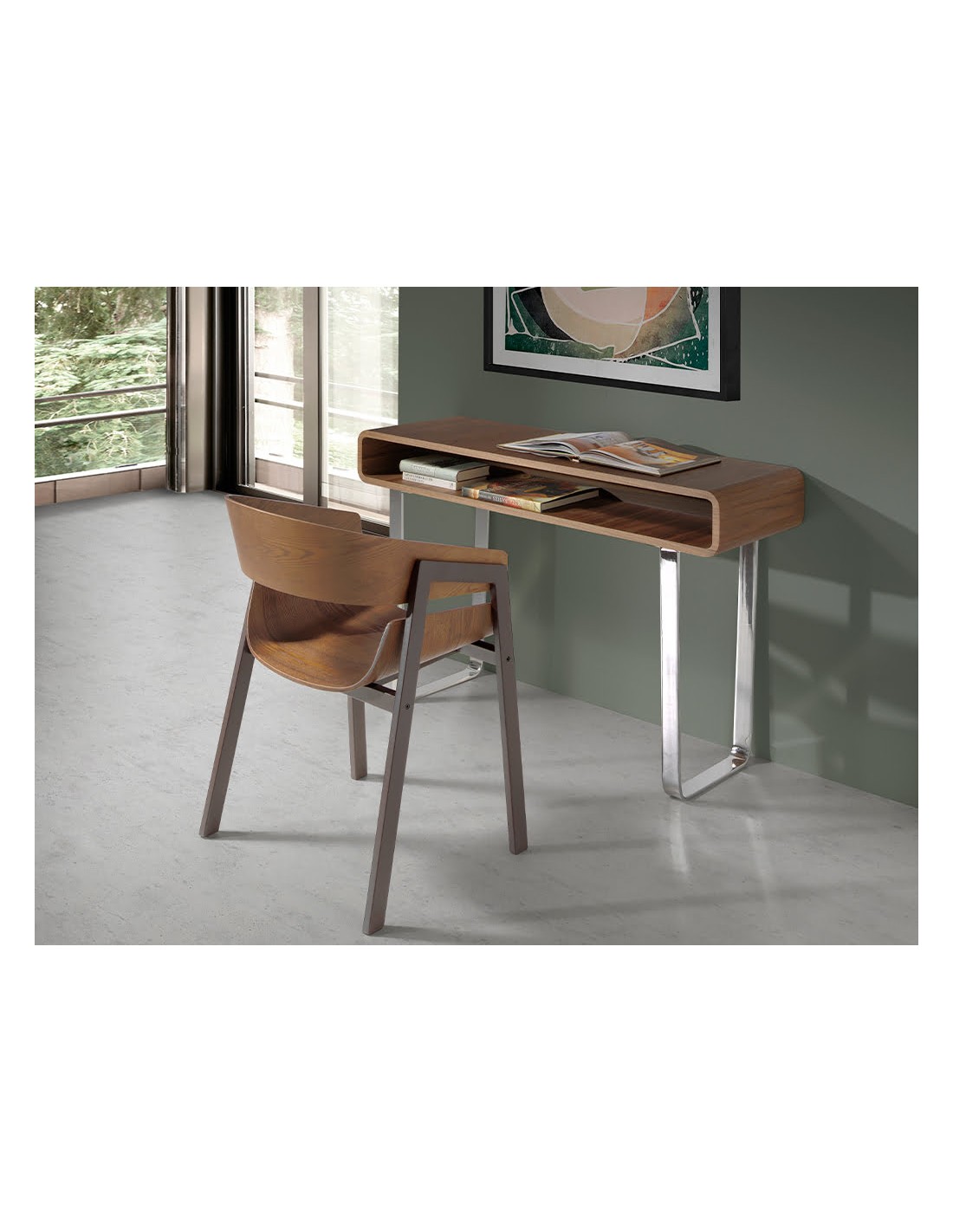 Consola rectangular nogal y acero cromado