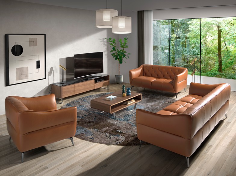 Mesa centro rectangular nogal y acero cromado