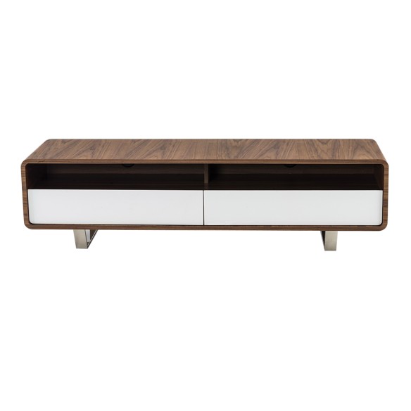 Mueble TV madera blanco, nogal y acero cromado