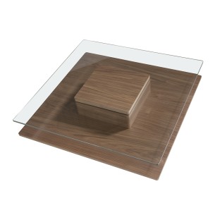 Mesa centro cuadrada cristal templado y nogal