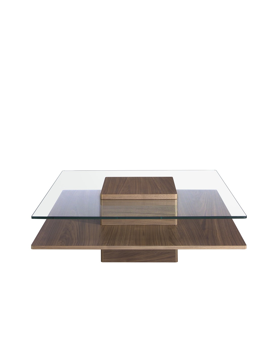 Mesa centro cuadrada cristal templado y nogal