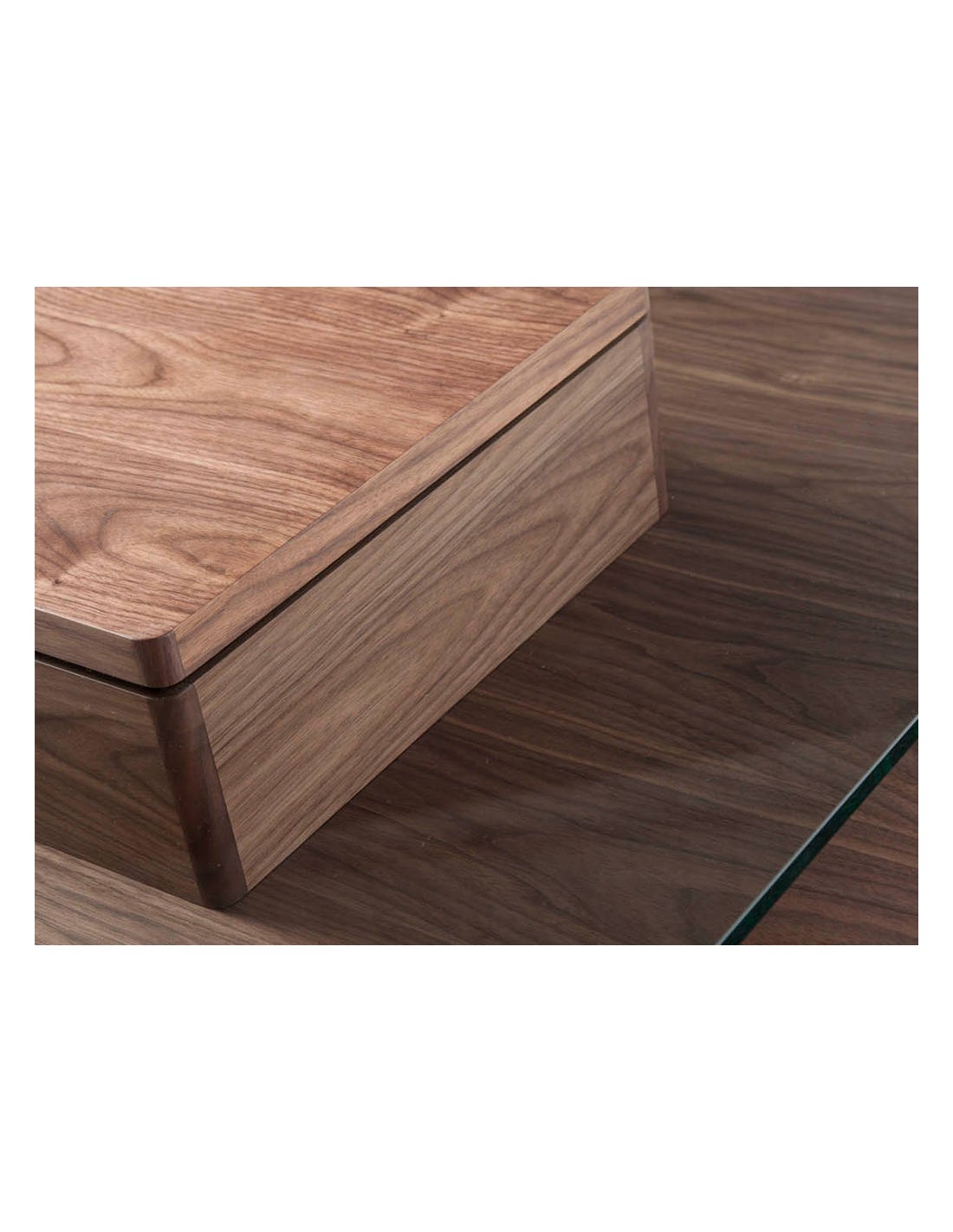 Mesa centro cuadrada cristal templado y nogal