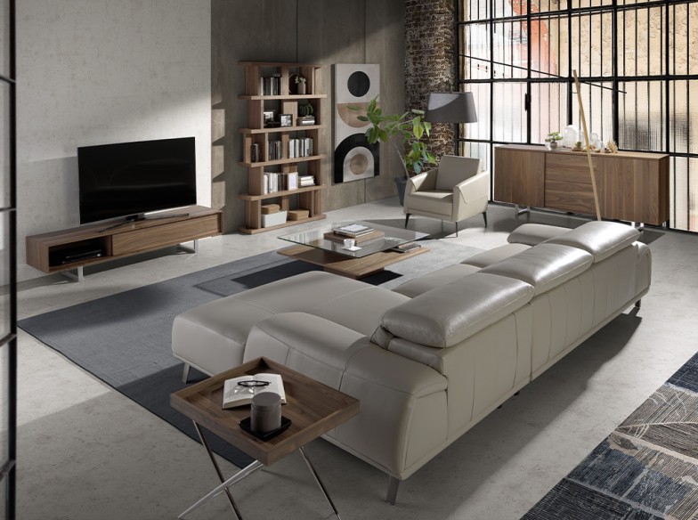 Mesa centro cuadrada cristal templado y nogal