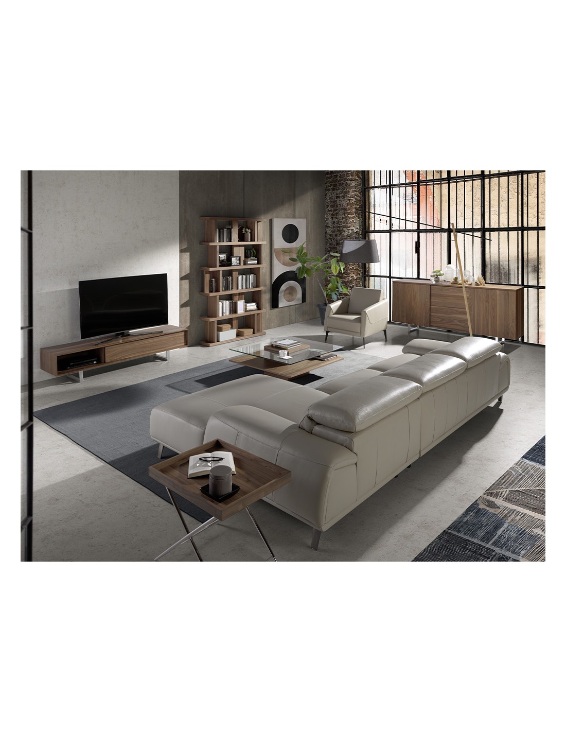 Mesa centro cuadrada cristal templado y nogal