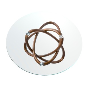 Mesa comedor redonda cristal templado y nogal 2