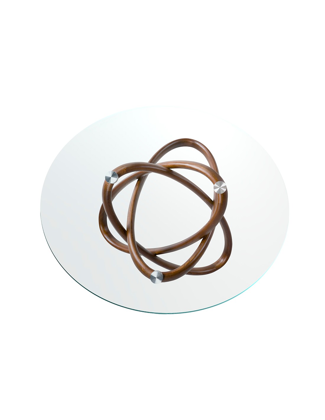 Mesa comedor redonda cristal templado y nogal