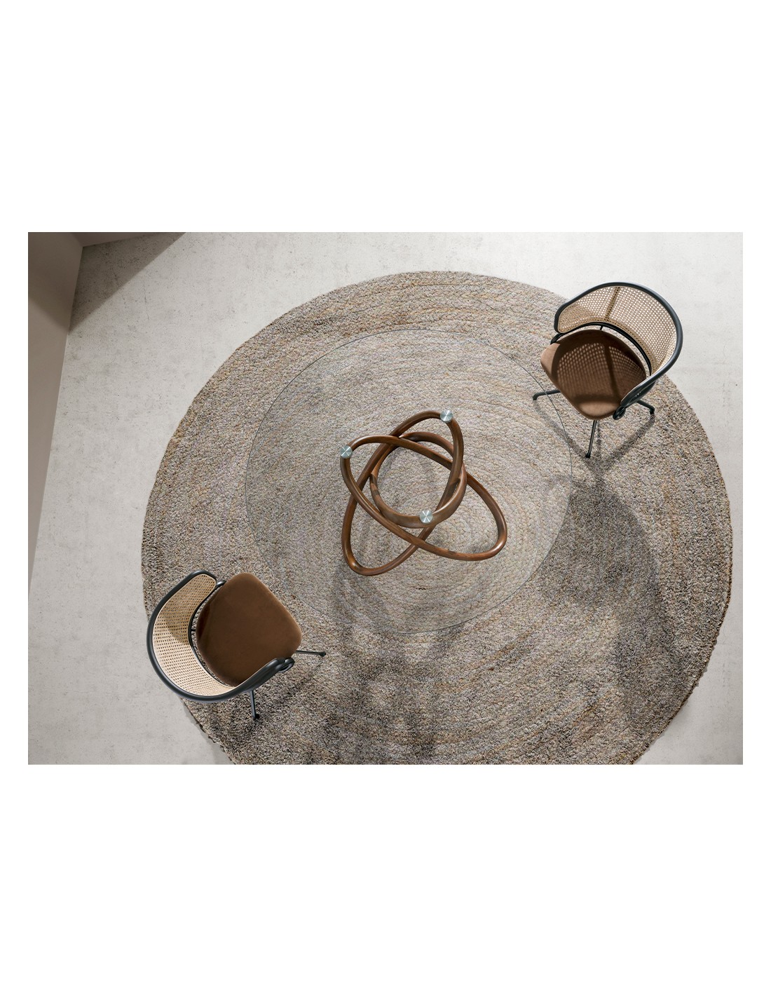 Mesa comedor redonda cristal templado y nogal