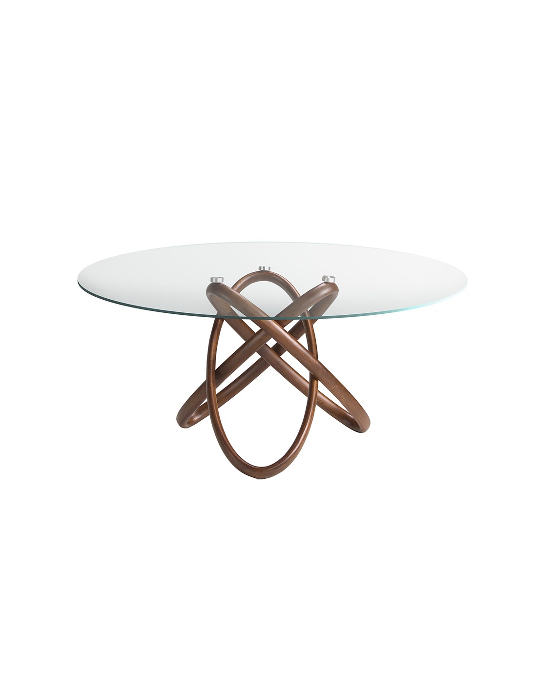 Mesa comedor redonda cristal templado y nogal