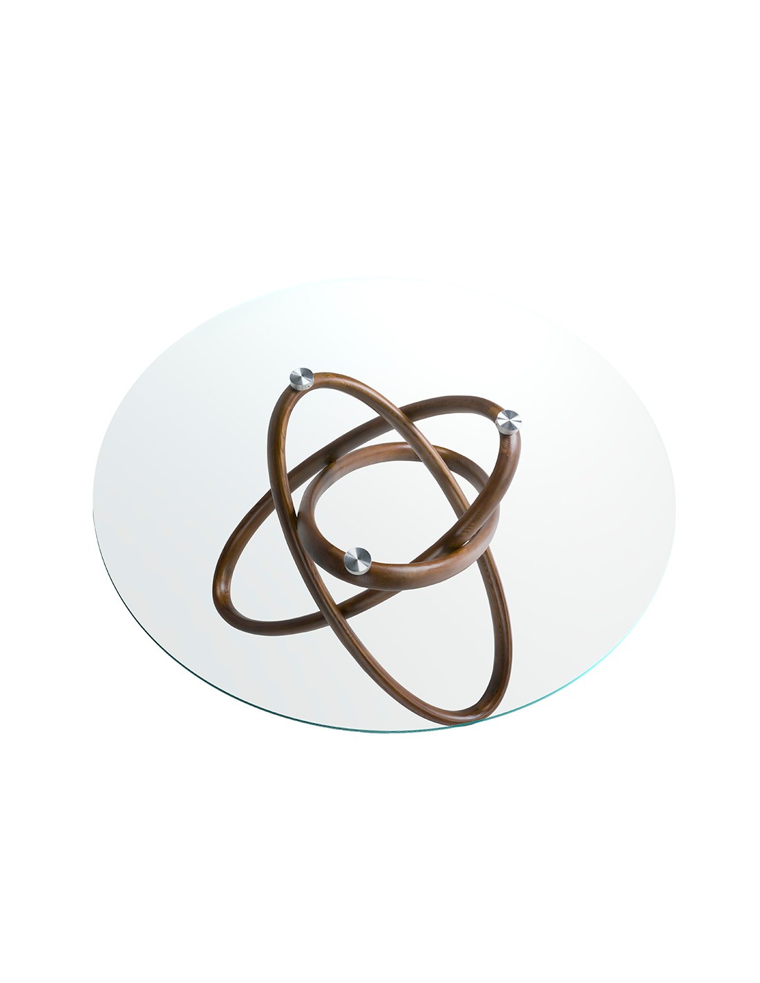 Mesa comedor redonda cristal templado y nogal