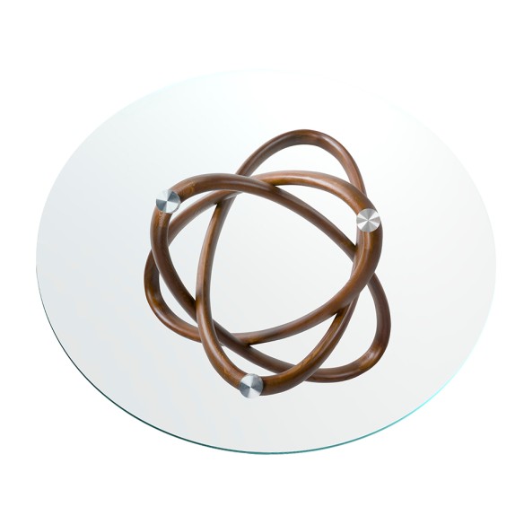 Mesa comedor redonda cristal templado y nogal