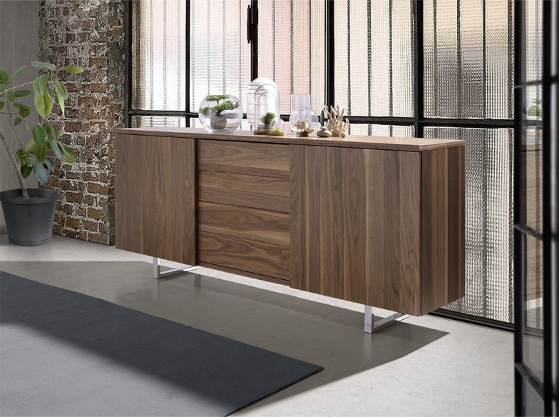 Aparador nogal y acero cromado