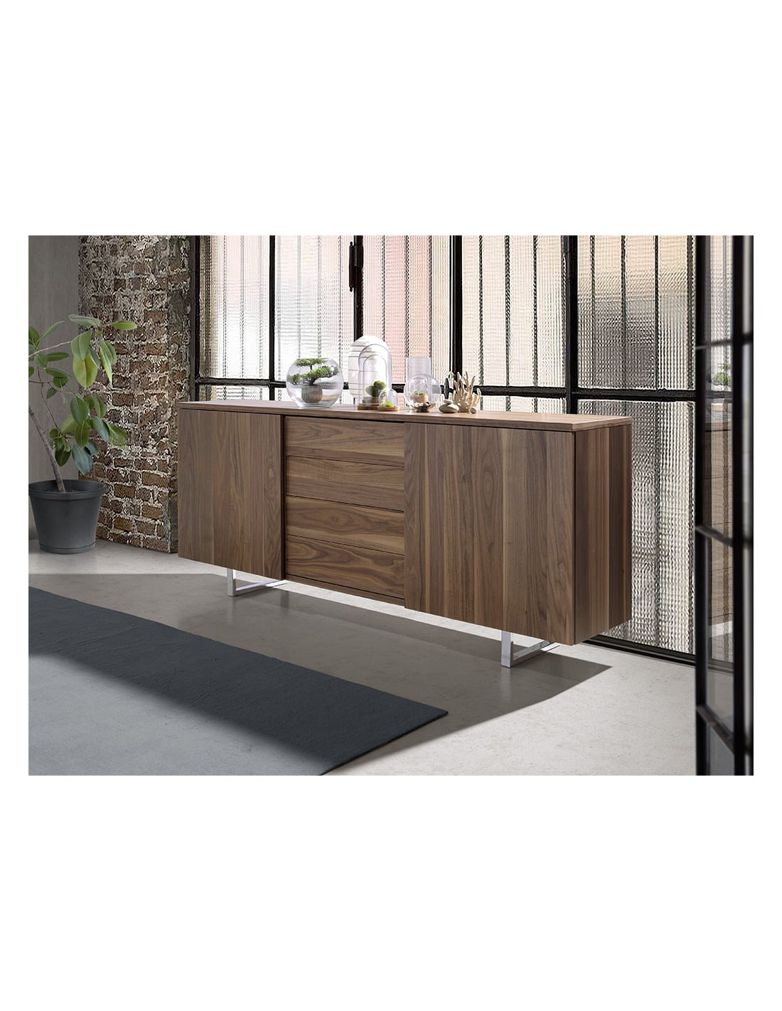 Aparador nogal y acero cromado