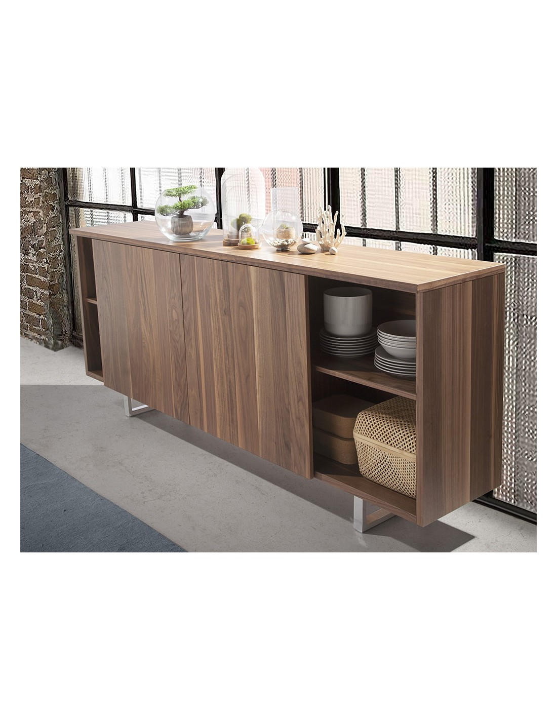 Aparador nogal y acero cromado