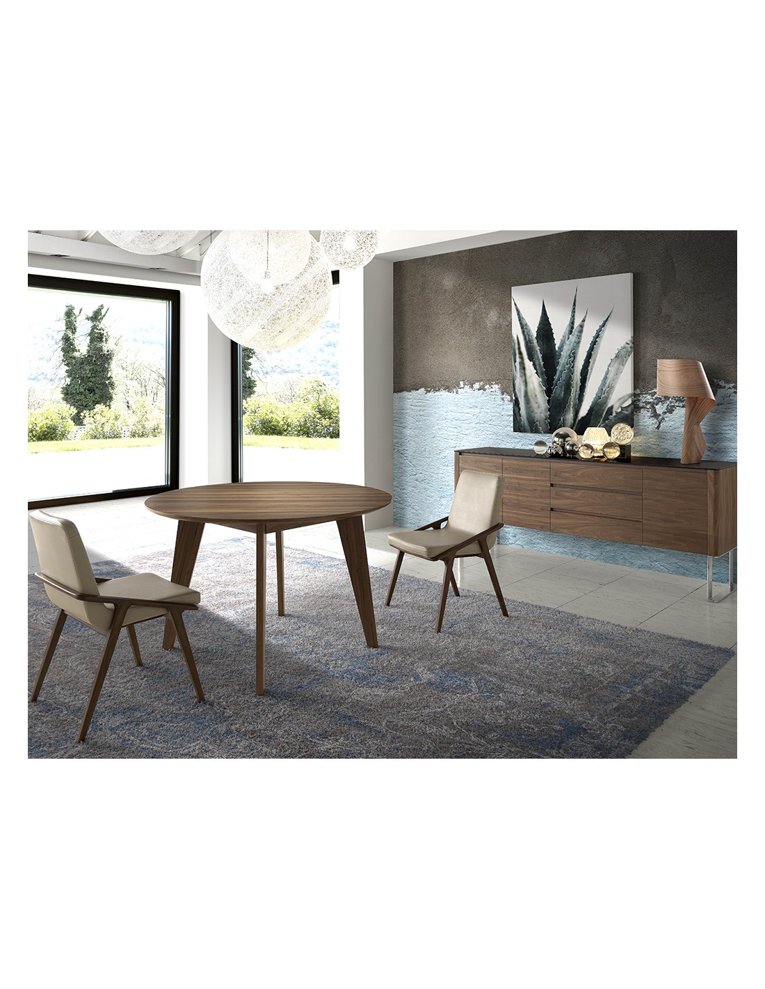 Aparador nogal, acero cromado y tapa de cristal...