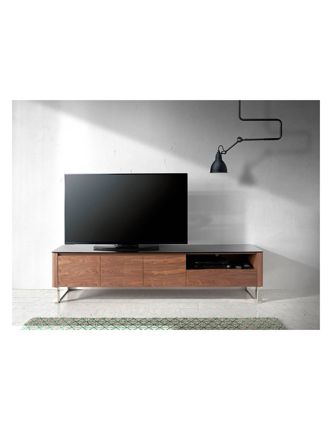Mueble TV nogal, acero cromado y tapa de...