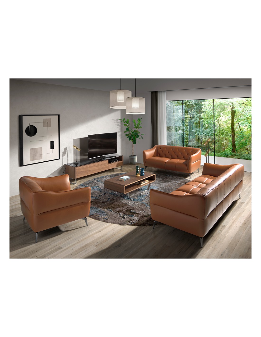 Mueble TV nogal, acero cromado y tapa de...