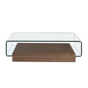 Mesa centro rectangular cristal templado y nogal 2