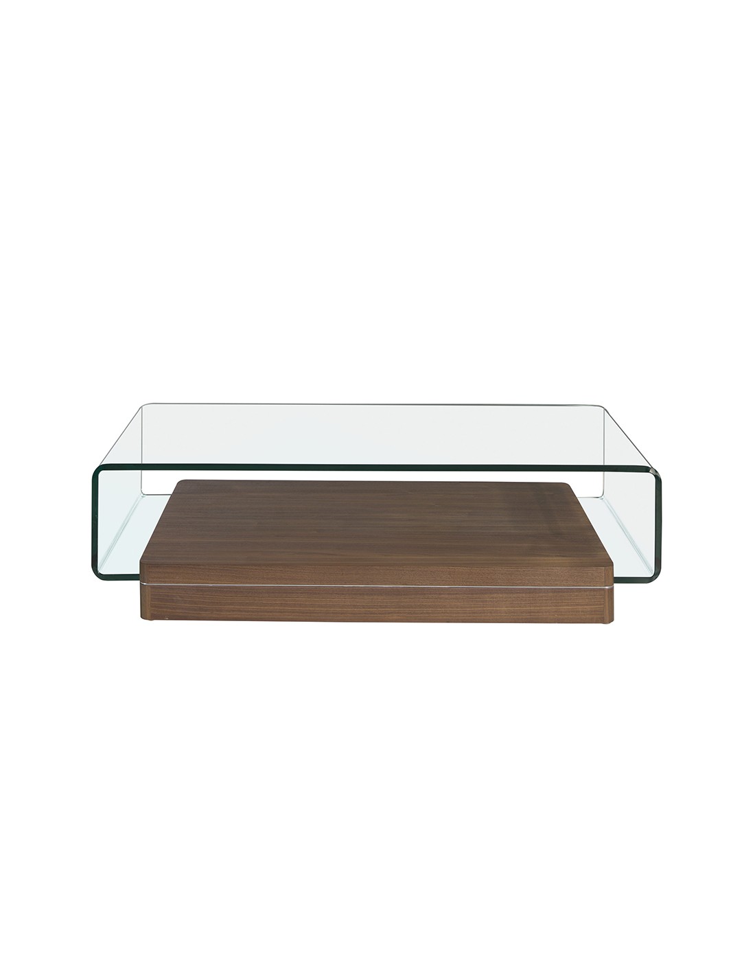 Mesa centro rectangular cristal templado y nogal
