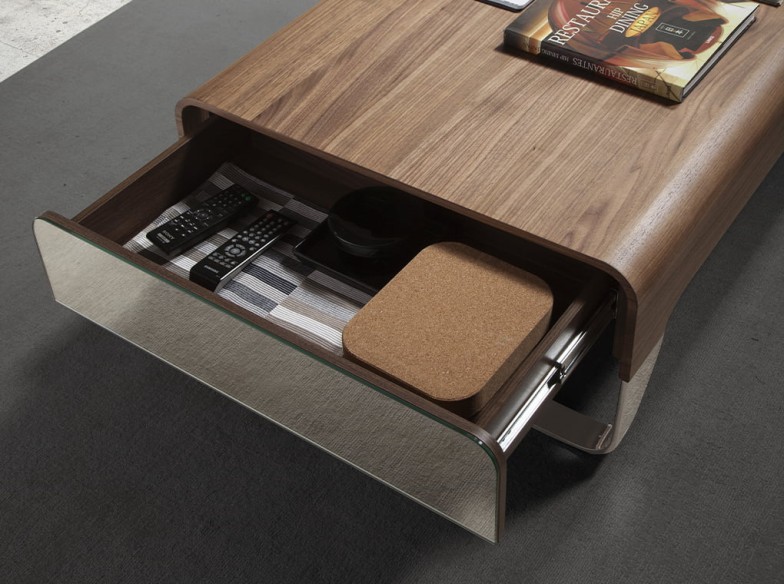 Mesa centro rectangular nogal y acero cromado