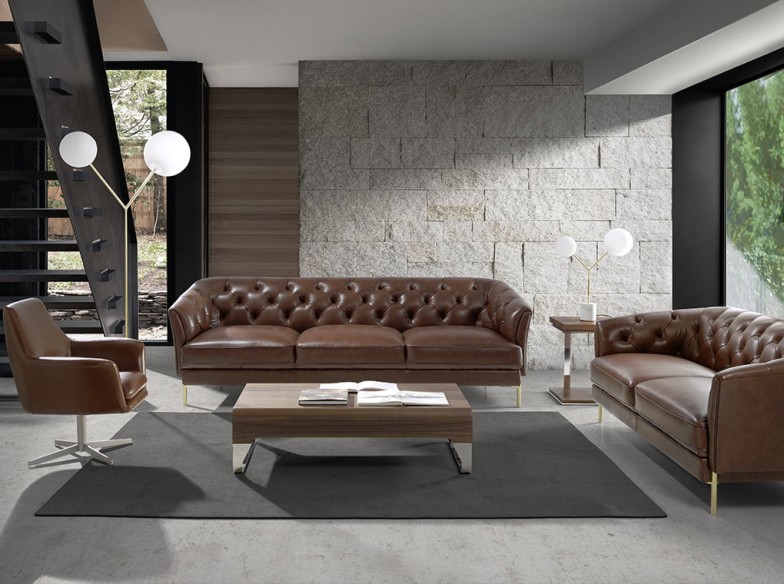 Mesa centro rectangular nogal y acero cromado