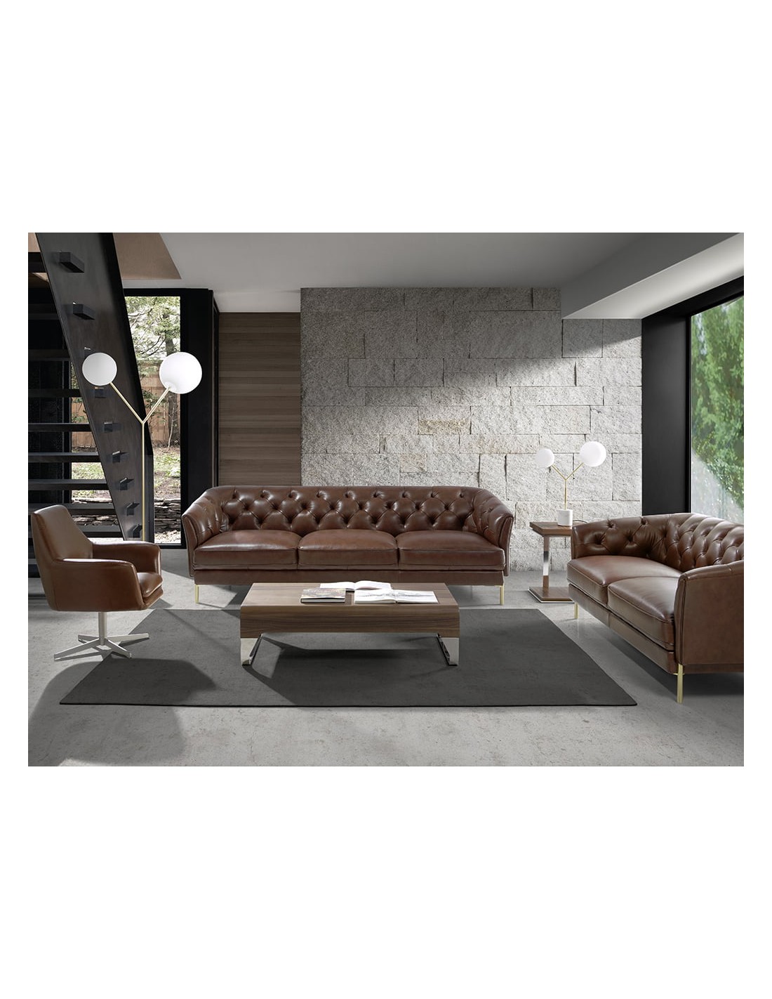 Mesa centro rectangular nogal y acero cromado