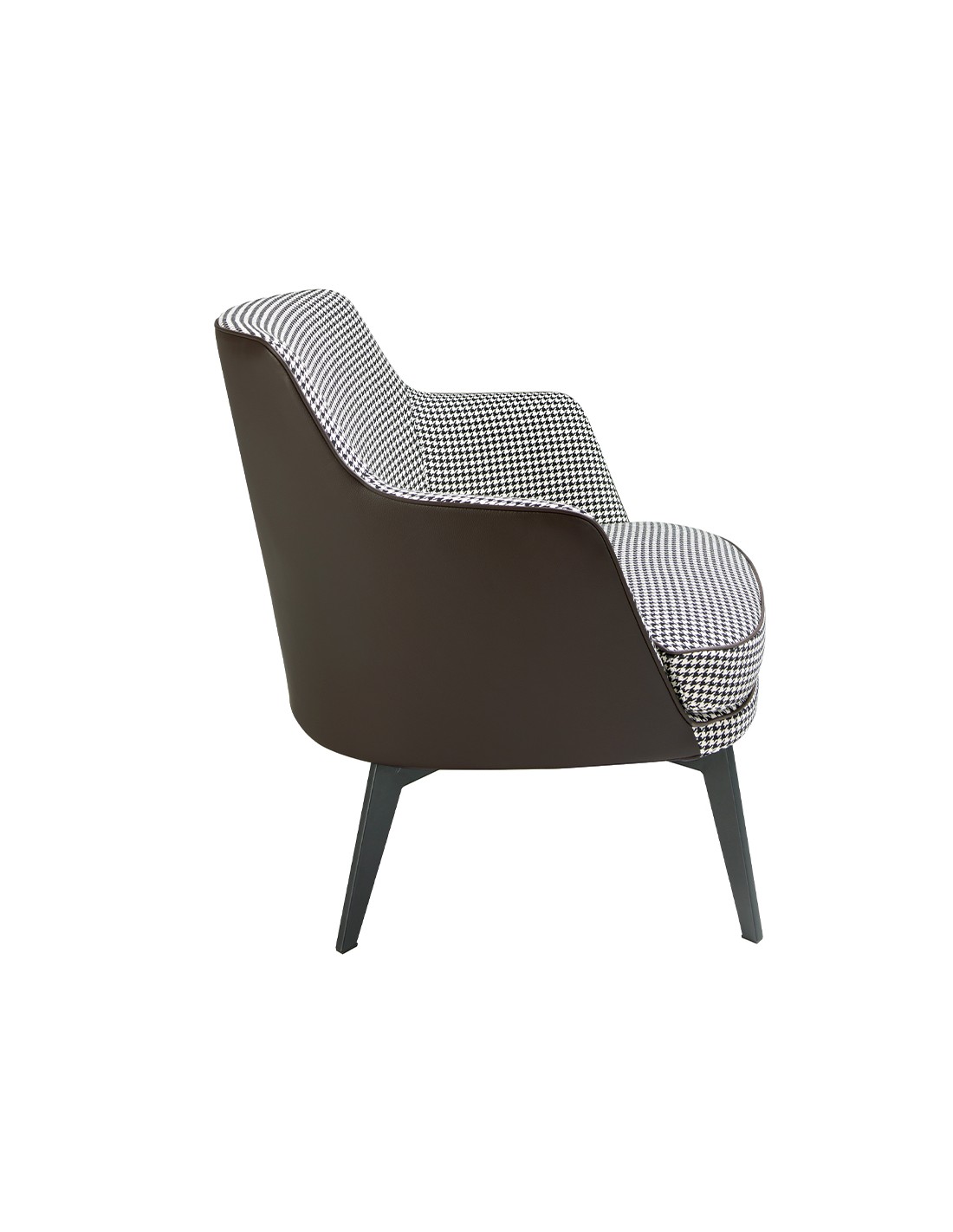 Sillón tela blanco y negro y polipiel marrón...