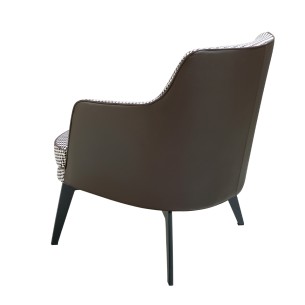 Sillón tela blanco y negro y polipiel marrón chocolate 2