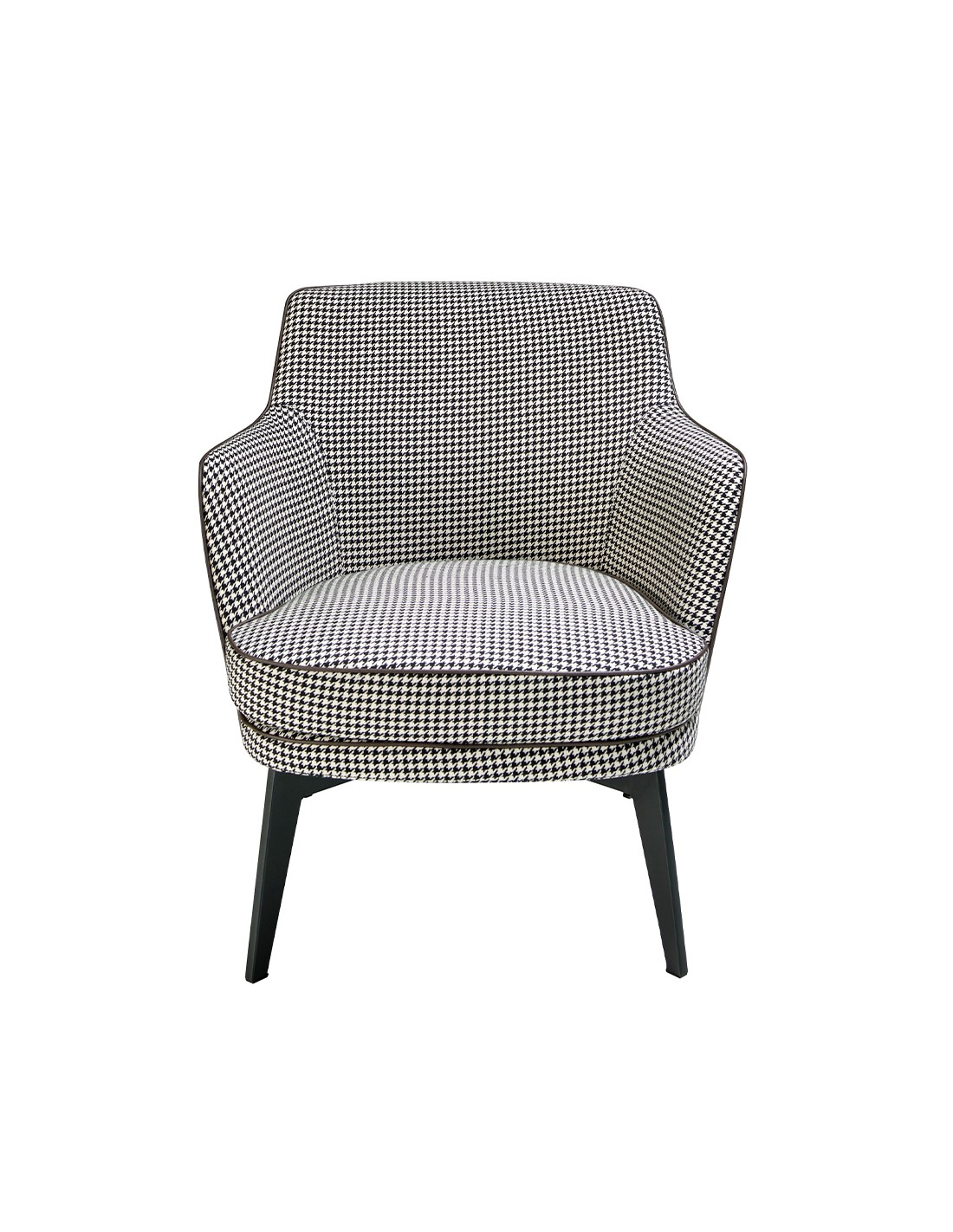 Sillón tela blanco y negro y polipiel marrón...