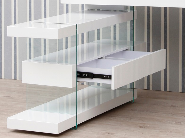 Escritorio madera blanco y cristal templado