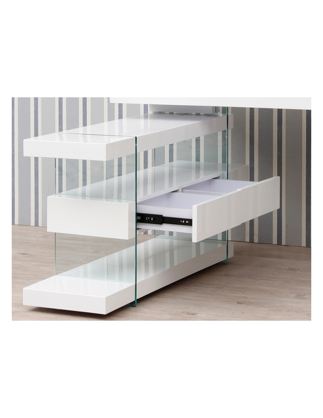 Escritorio madera blanco y cristal templado