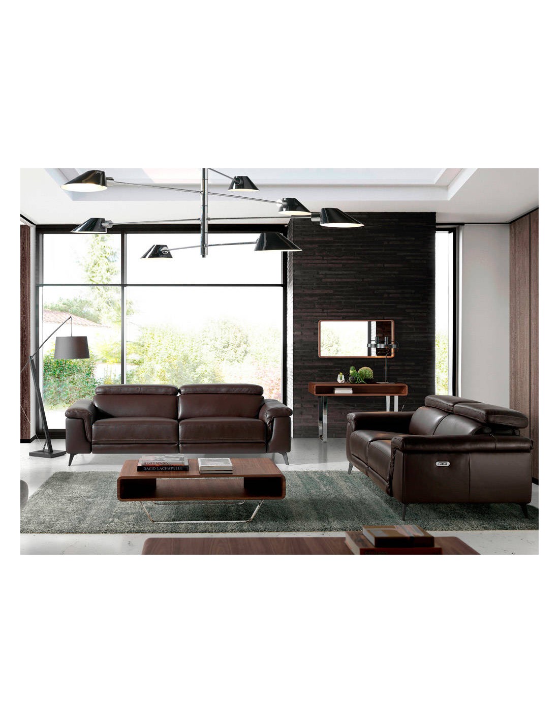 Sofá relax 3 plazas piel marrón chocolate