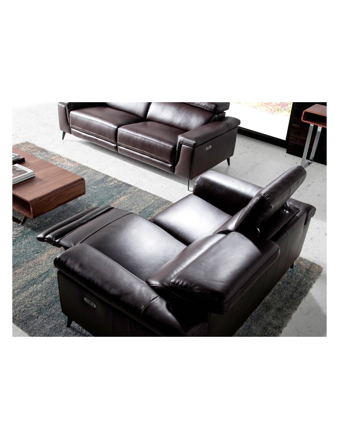 Sofá relax 3 plazas piel marrón chocolate