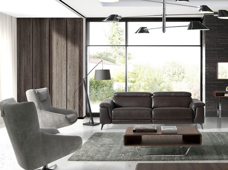 Sofá relax 2 plazas piel marrón chocolate