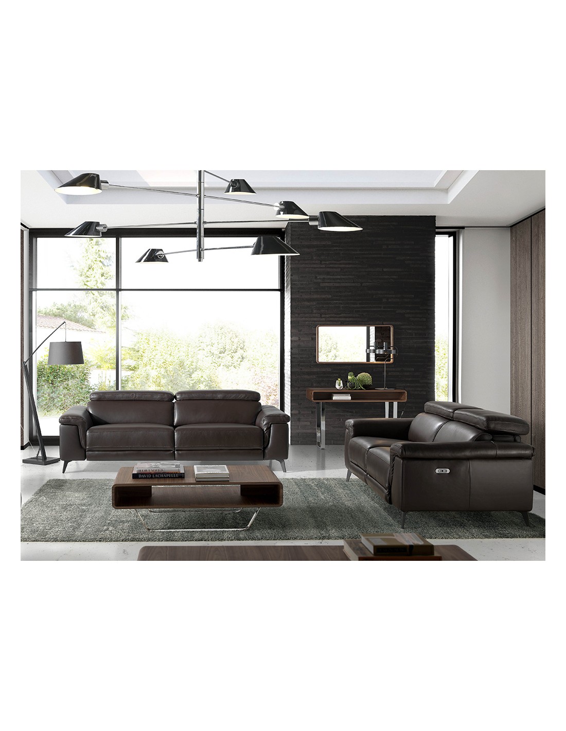 Sofá relax 2 plazas piel marrón chocolate