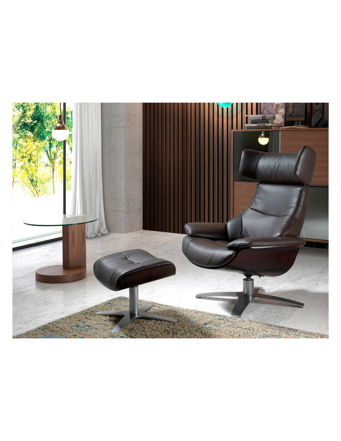 Sillón giratorio reclinable piel marrón chocolate