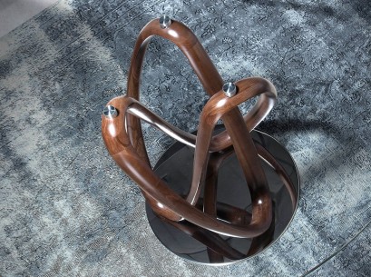 Mesa comedor redonda cristal templado y nogal 2