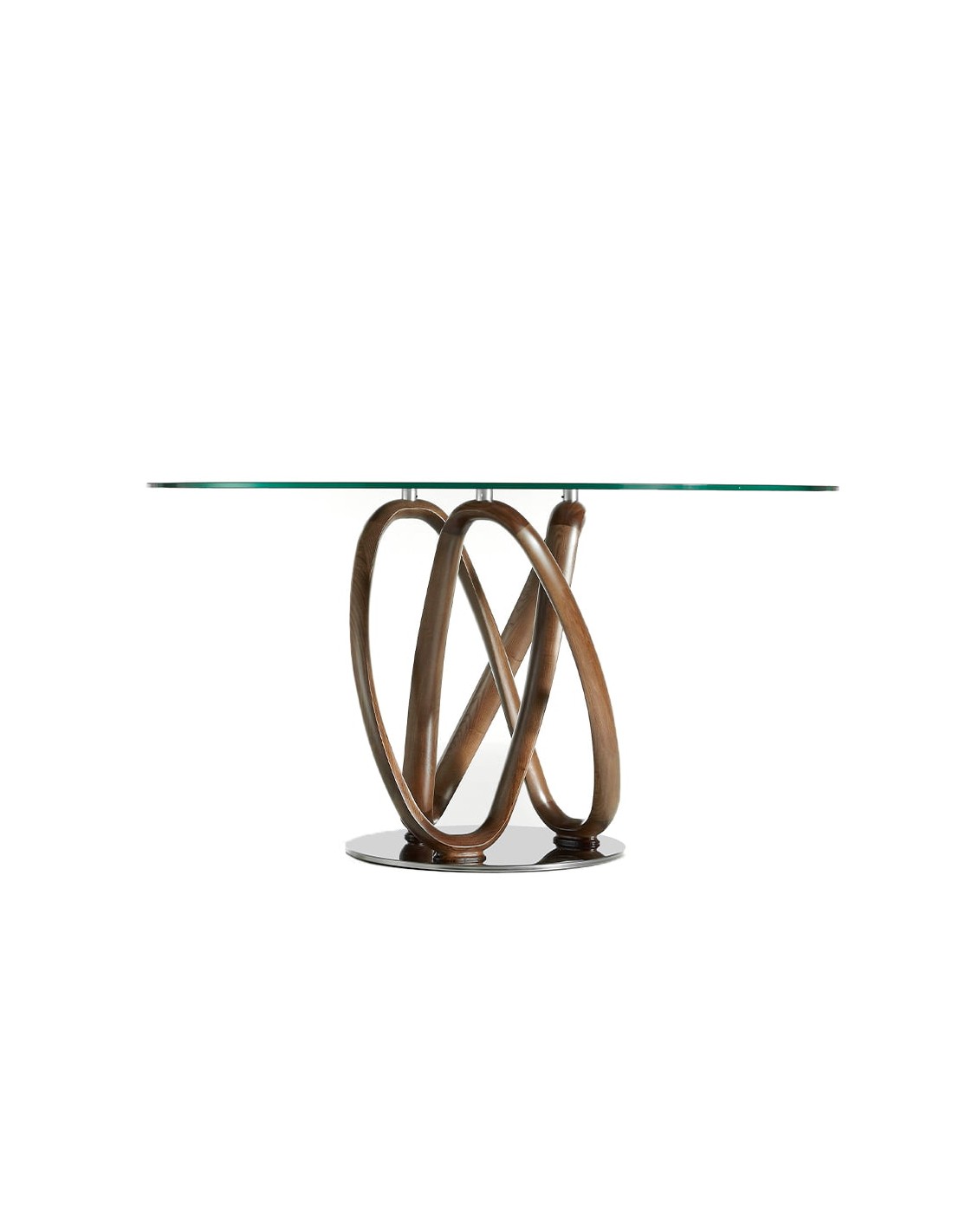 Mesa comedor redonda cristal templado y nogal