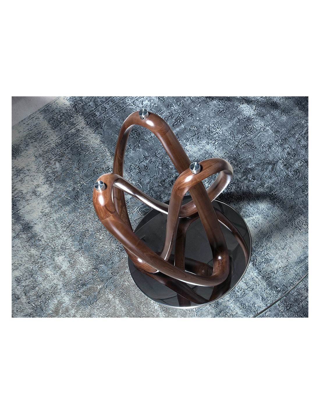 Mesa comedor redonda cristal templado y nogal