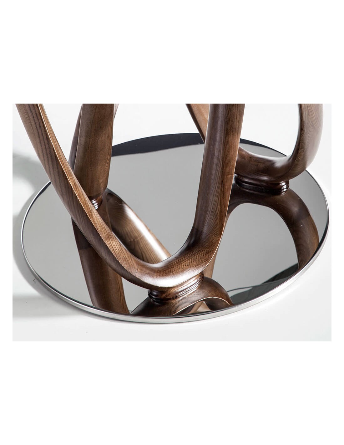 Mesa comedor redonda cristal templado y nogal