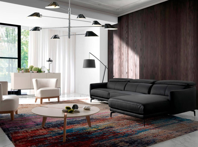 Sofá chaise longue derecha piel negro