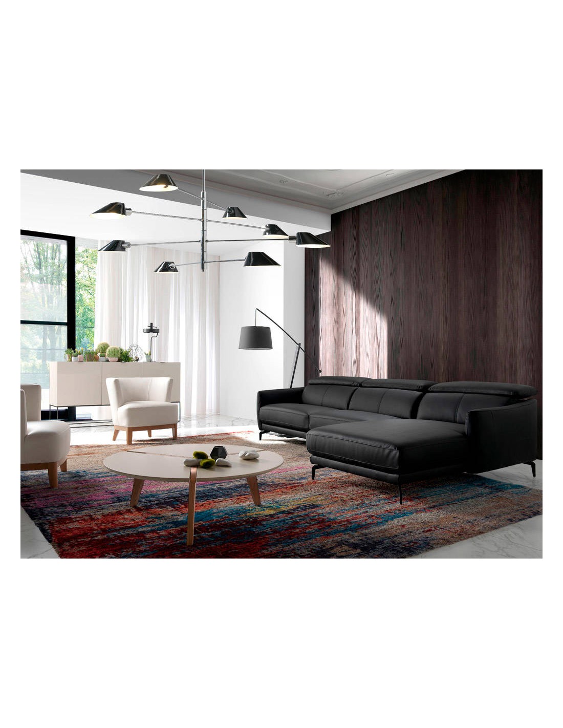 Sofá chaise longue derecha piel negro