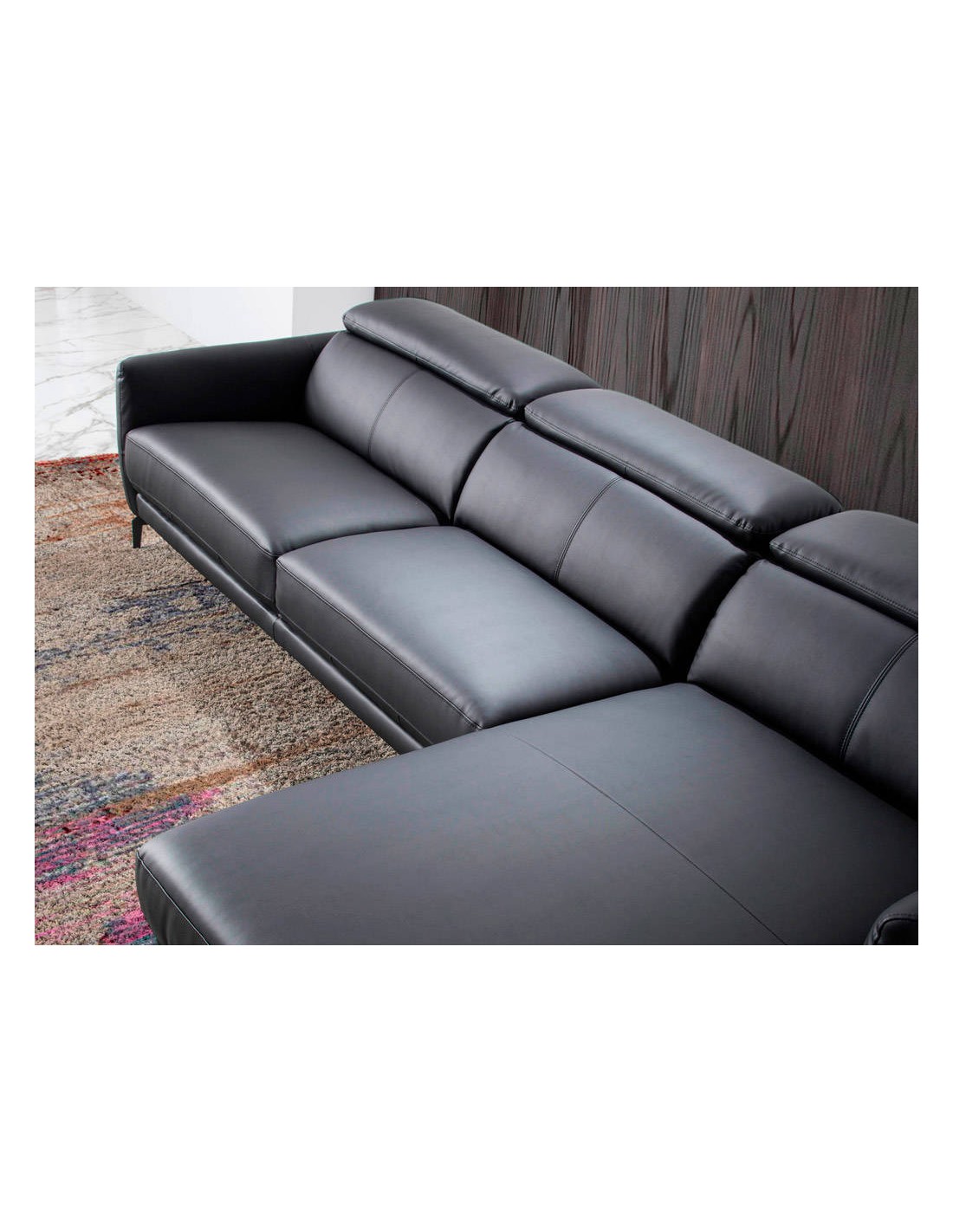Sofá chaise longue derecha piel negro