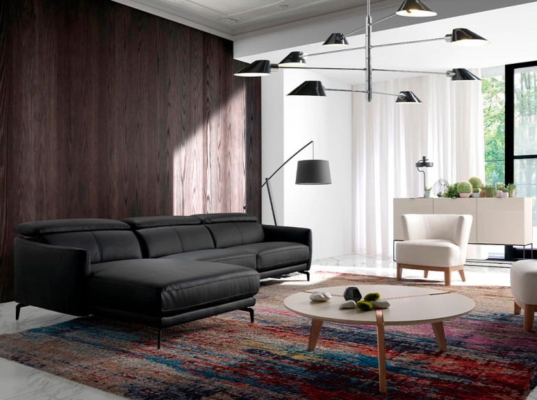 Sofá chaise longue izquierda piel negro