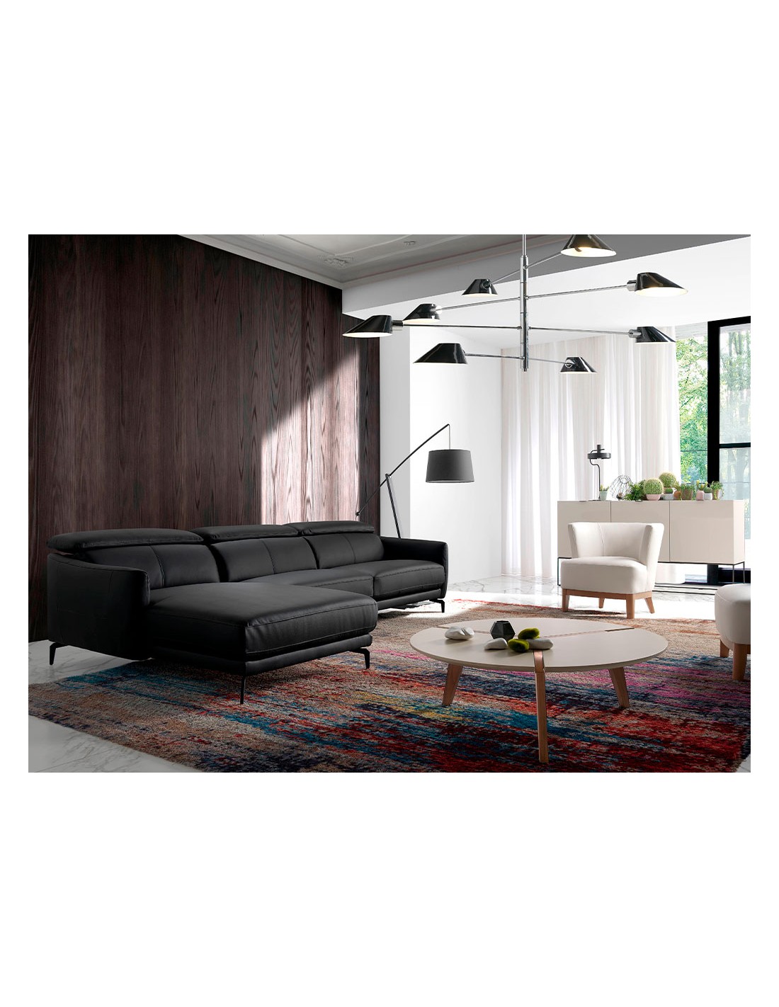 Sofá chaise longue izquierda piel negro